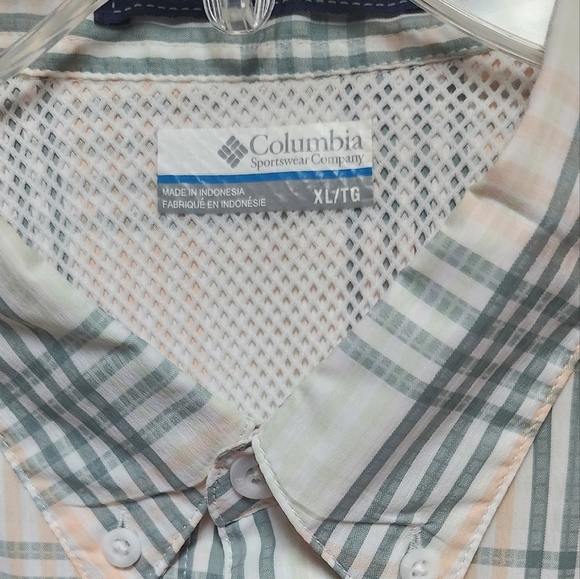Columbia Men's Plaid Shirt - Green and Cream - Picture 4 of 5